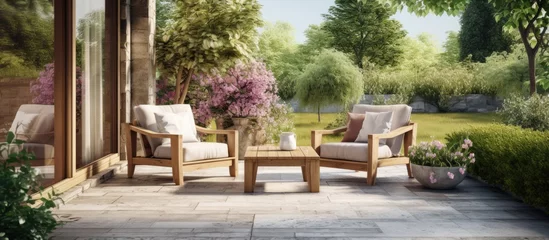 Photo sur Plexiglas Jardin Chic outdoor furniture in the gorgeous garden Copy space image Place for adding text or design
