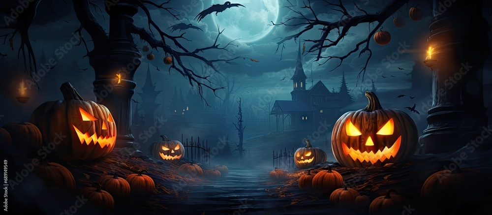 Poster beautiful abstract halloween night painting copy space image place for adding text or design