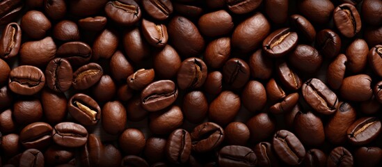 Close up view of coffee beans in the background Copy space image Place for adding text or design