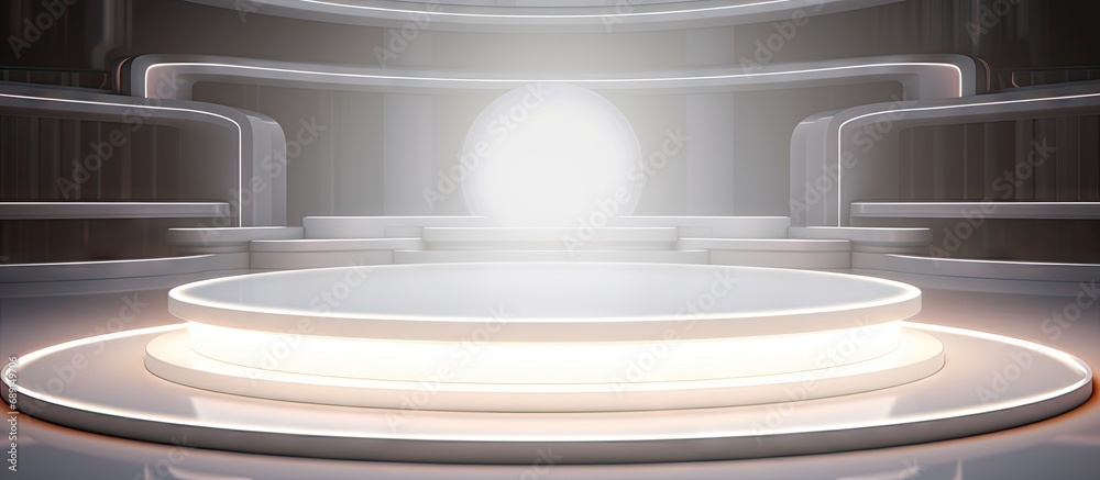 Aufkleber Futuristic interior concept display for product 3D rendering Copy space image Place for adding text or design