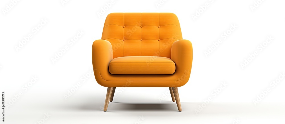 Poster modern sofa chair depicted in 3d on white background copy space image place for adding text or desig