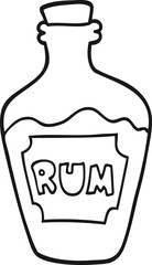 freehand drawn black and white cartoon rum bottle