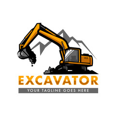 Excavator logo design for construction company, heavy equipment work, transportation vehicle mining