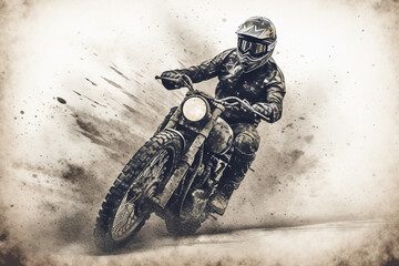 Motocross rider on a motorcycle. Grunge background.