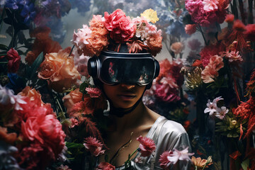 Youngster watching 3d object in virtual world fun cheerful vr glasses goggles generative ai