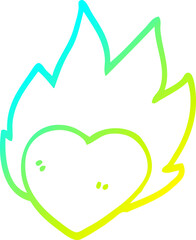 cold gradient line drawing of a cartoon flaming heart