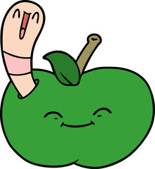 cartoon happy worm in an apple