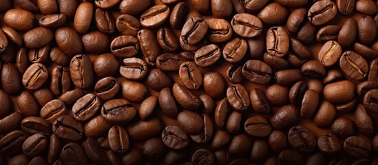 Fototapeta premium Close up view of coffee beans in the background Copy space image Place for adding text or design