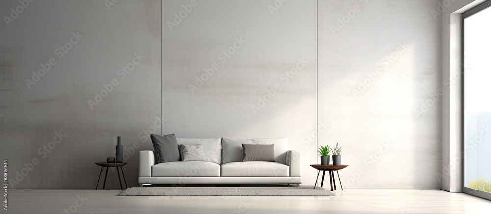 Poster Modern living room 3D rendering with minimalist interior Copy space image Place for adding text or design