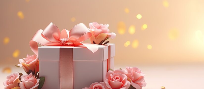 Concept image of a gift box with flowers for various occasions Copy space image Place for adding text or design