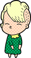 cartoon squinting girl