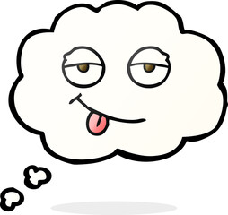 freehand drawn thought bubble cartoon tired eyes