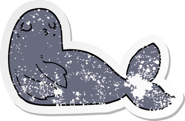 distressed sticker of a cartoon seal