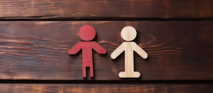 Gender equality symbolized by paper cut out gender symbols and equal sign on wooden background Copy space image Place for adding text or design