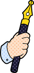 cartoon hand holding fountain pen