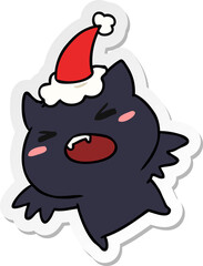 hand drawn christmas sticker cartoon of kawaii bat