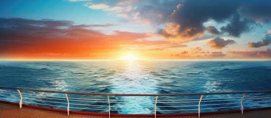 Oceanic cruise sunset view Copy space image Place for adding text or design - obrazy, fototapety, plakaty