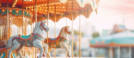 Amusement park s pastel carousel Copy space image Place for adding text or design - obrazy, fototapety, plakaty