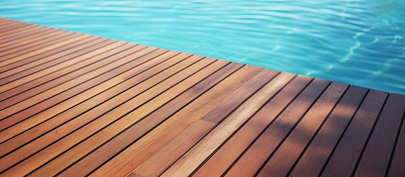 Design idea for swimming pool decking Ipe hardwood on sun exposed deck Copy space image Place for adding text or design