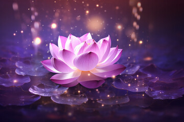 lotus Pink light purple floating light sparkle purple background created with Generative Ai