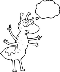 freehand drawn thought bubble cartoon ant