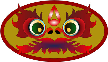 Lion dance. Cute style cat performing traditional lion dance cartoon illustration.