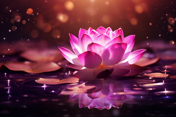 lotus Pink light purple floating light sparkle purple background created with Generative Ai