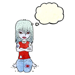 cartoon vampire girl with thought bubble