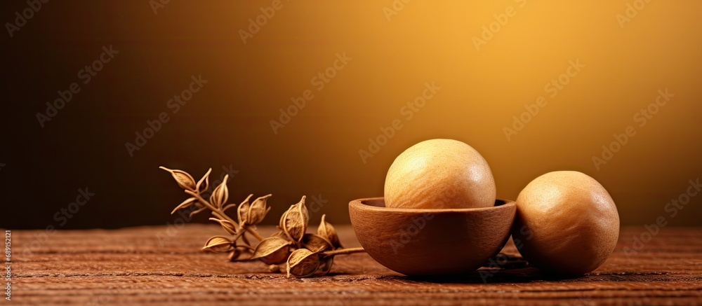 Poster Luo Han Guo also known as Monk fruit a potent natural sweetener Copy space image Place for adding text or design