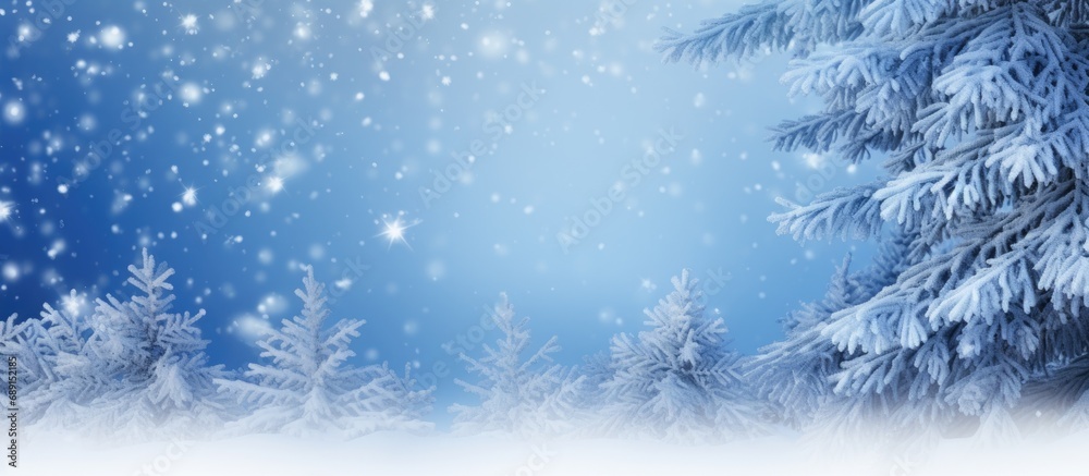 Aufkleber Design of a wintery card featuring stunning snow and fir tree scenery Copy space image Place for adding text or design