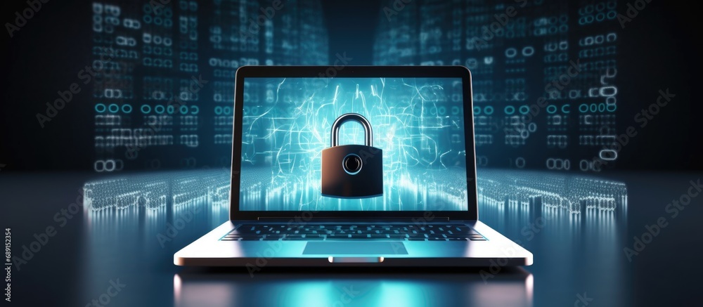 Fototapete Laptop security concept with padlocks Copy space image Place for adding text or design