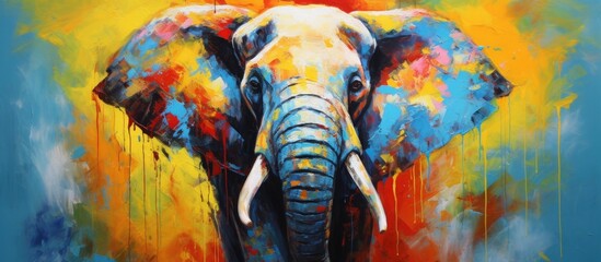 Contemporary elephant artwork for decoration abstract and vibrant celebrates colors Copy space image Place for adding text or design