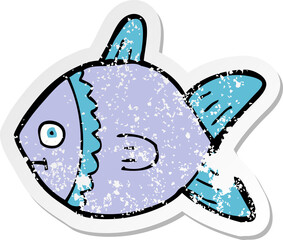 retro distressed sticker of a cartoon fish