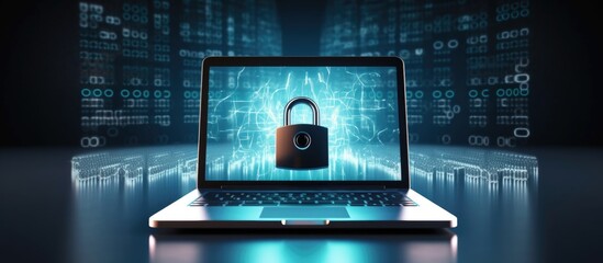 Laptop security concept with padlocks Copy space image Place for adding text or design