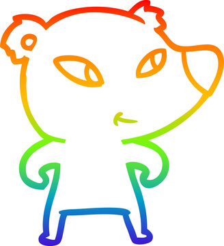 recommend clip art: rainbow gradient line drawing of a cute cartoon bear