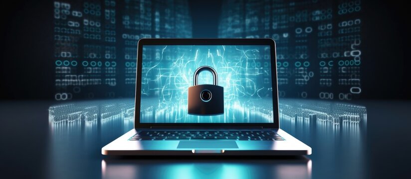 Laptop security concept with padlocks Copy space image Place for adding text or design