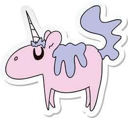 sticker of a quirky hand drawn cartoon unicorn