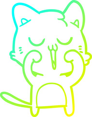 cold gradient line drawing of a cartoon cat singing
