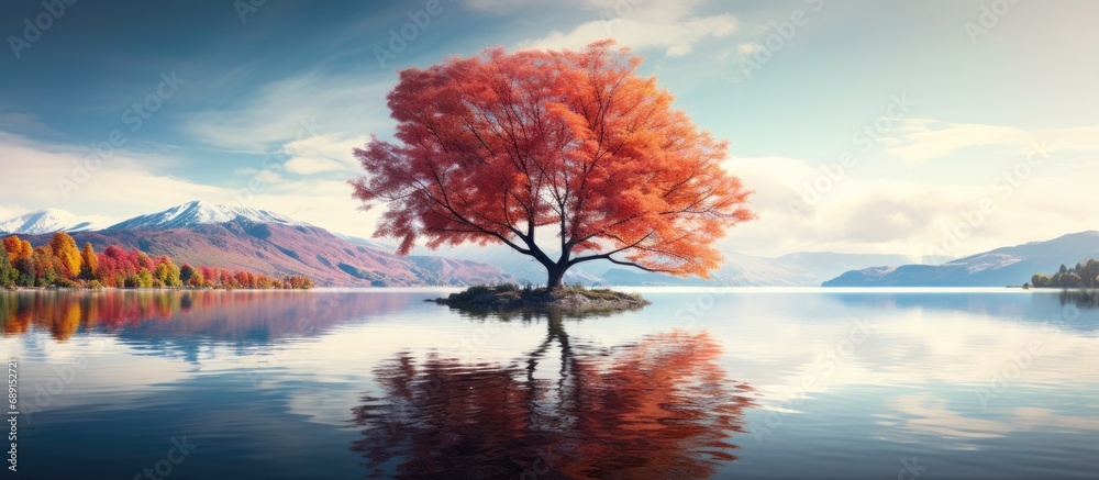 Poster Gorgeous tree in Lake Wanaka NZ Copy space image Place for adding text or design