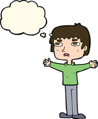 cartoon nervous man with thought bubble