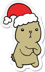 sticker of a cartoon christmas bear worrying