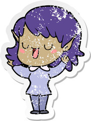 distressed sticker of a cartoon elf girl