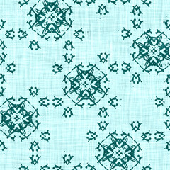 Teal blue white vibrant watercolor batik azulejos tile border banner background. Seamless coastal blur linen effect geometric mosaic effect. Patchwork nautical masculine summer ribbon trim. 