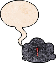 happy cloud cartoon with speech bubble in retro texture style