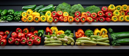 Organic fruits and vegetables displayed in markets Promoting healthy food choices and nutritious produce Copy space image Place for adding text or design
