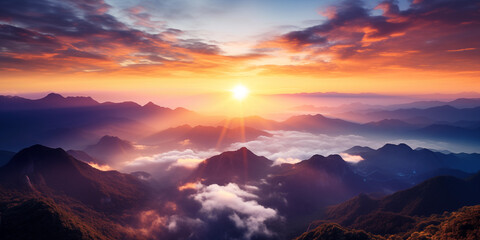 Amazing landscape of sun rise from the top of mountain - obrazy, fototapety, plakaty