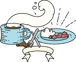 scroll banner with tattoo style breakfast and coffee