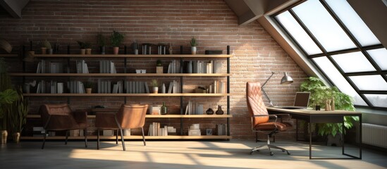 Contemporary loft office furnished interior Copy space image Place for adding text or design