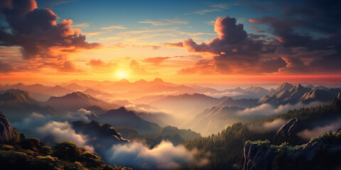 Amazing landscape of sun rise from the top of mountain