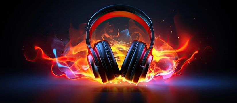 Logo template for a music themed headphone with sound wave Copy space image Place for adding text or design